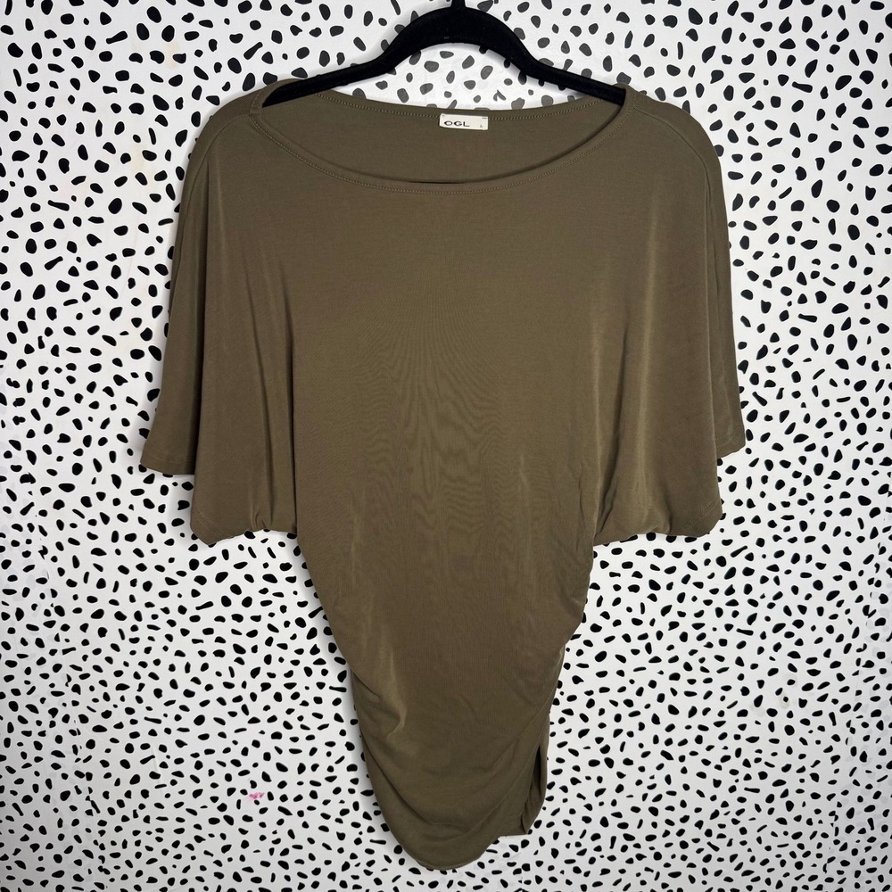 OGL Ruched Sides Olive Green Top Size Large